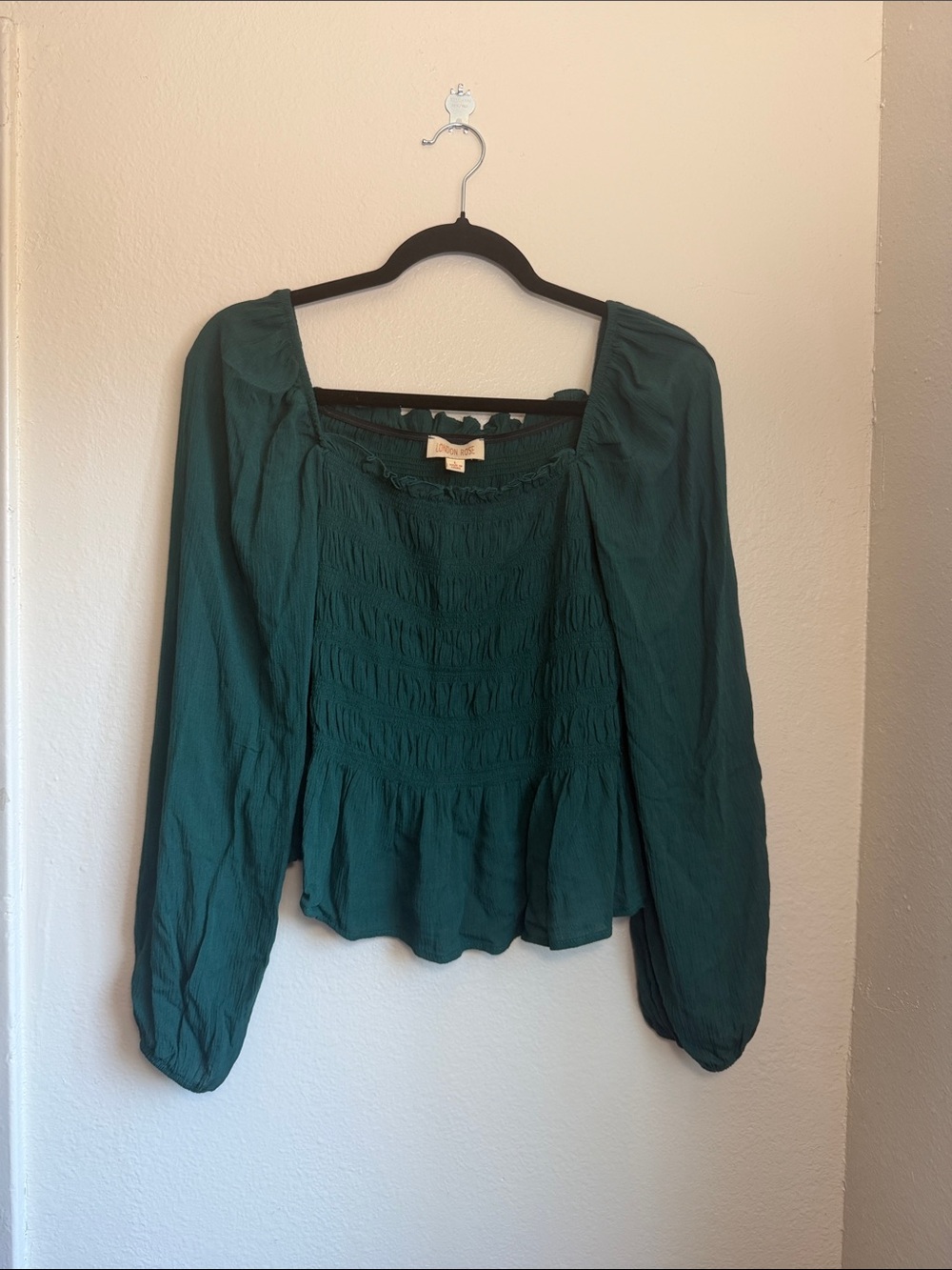 Baby Doll Cottagecore Peplum Long-Sleeve Blouse in Emerald Green
